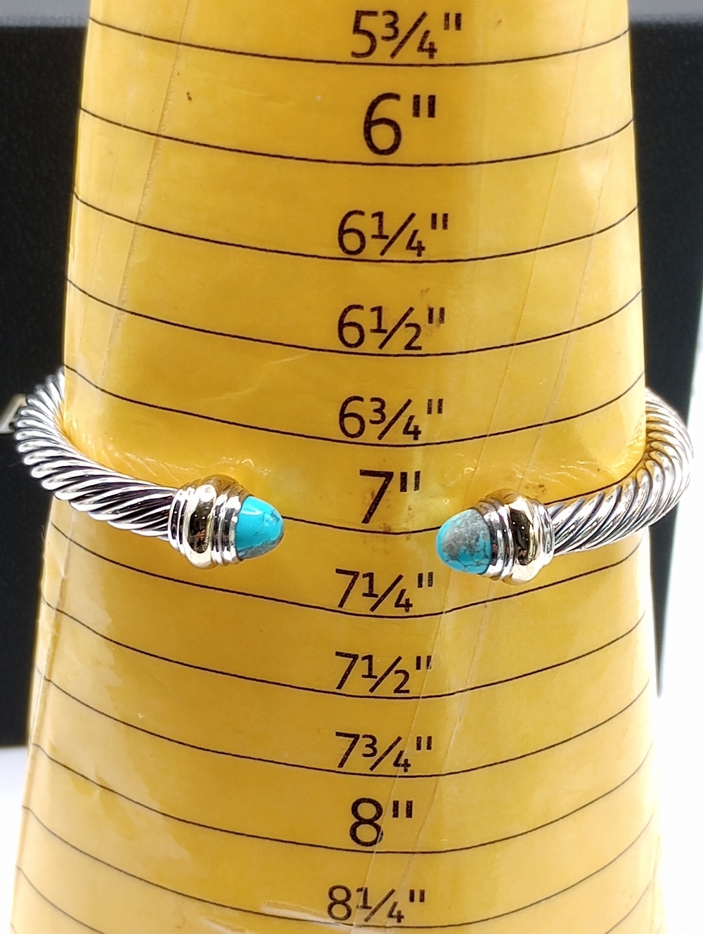 David Yurman 5 mm Silver Cable Cuff with Turquoise and Gold Accents - Picture 8 of 12